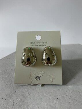 H&M Silver Rhinestone  Statement  Earrings NEW NWT